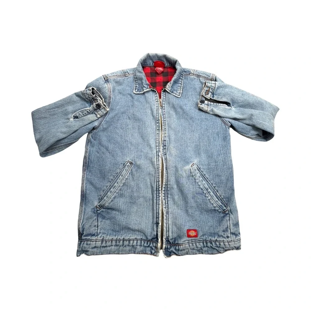 Dickies Denim Jacket Mens S Blue Flannel Lined Workwear Utility Distressed